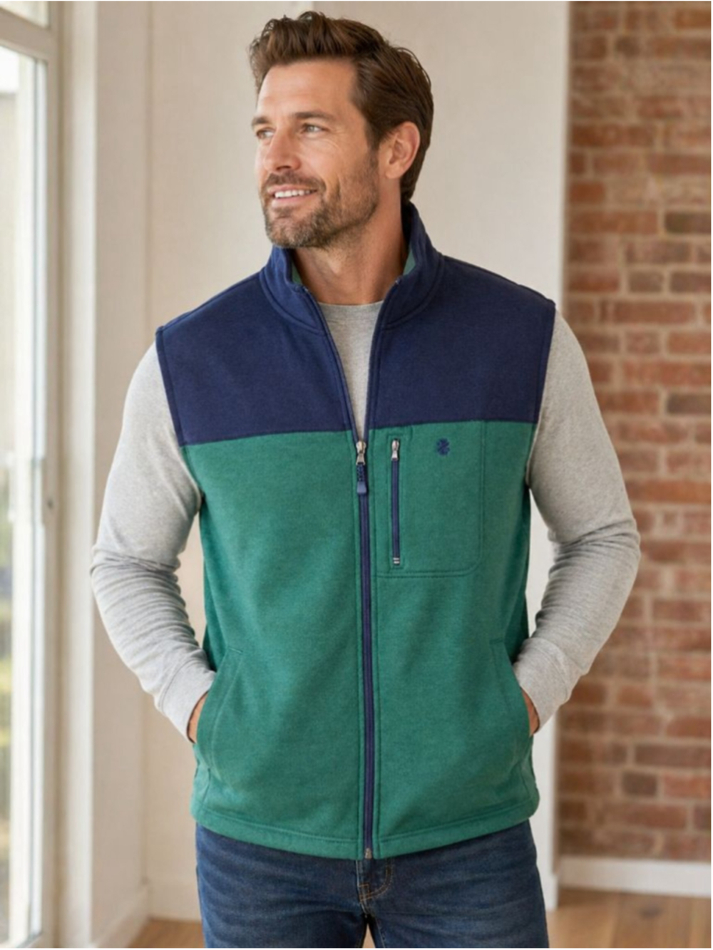 IZOD Green Navy Blue Advantage Performance Stretch Vest Men’s Size XL